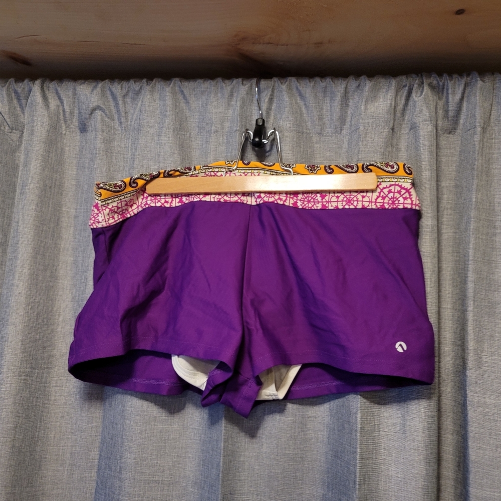 N for Next purple printed board shorts